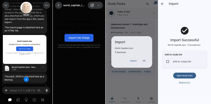 From AI output to the import button, confirmation, and successful import